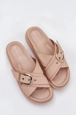 Outlet Boto Klapki Na Platformie Z Klamrą Beżowe Honavia