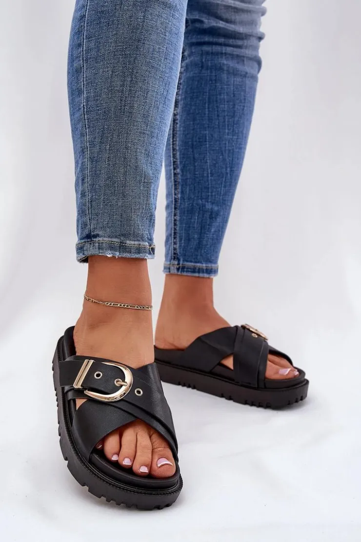 Boto Klapki Na Platformie|Klapki Damskie Klasyczne*Klapki Na Platformie Z Klamrą Czarne Honavia