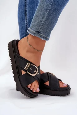 Boto Klapki Na Platformie|Klapki Damskie Klasyczne*Klapki Na Platformie Z Klamrą Czarne Honavia