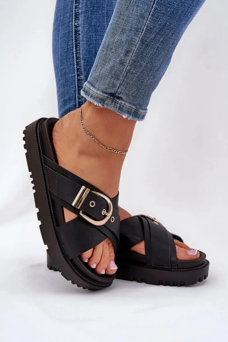 Boto Klapki Na Platformie|Klapki Damskie Klasyczne*Klapki Na Platformie Z Klamrą Czarne Honavia