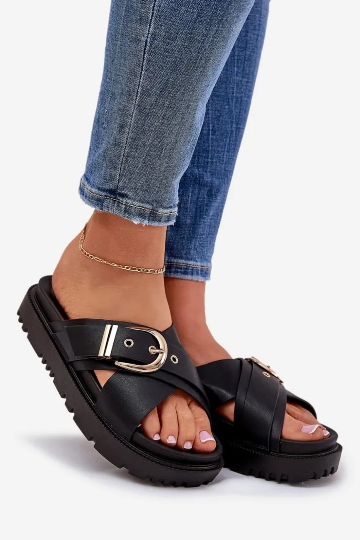 Boto Klapki Na Platformie|Klapki Damskie Klasyczne*Klapki Na Platformie Z Klamrą Czarne Honavia