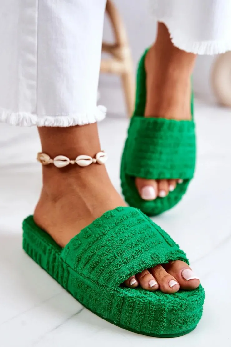 Damskie Boto Klapki Papcie Na Platformie Zielone Lilly