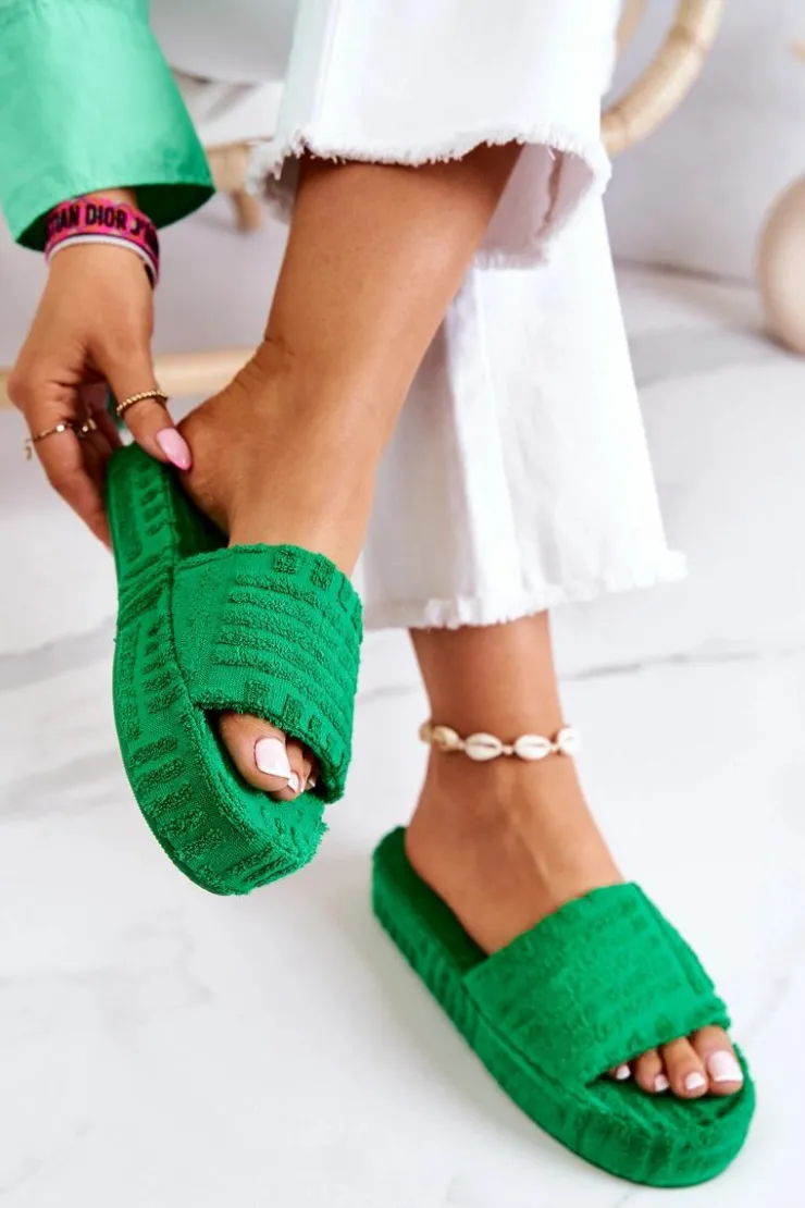 Damskie Boto Klapki Papcie Na Platformie Zielone Lilly