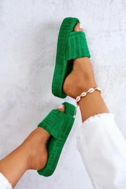 Damskie Boto Klapki Papcie Na Platformie Zielone Lilly