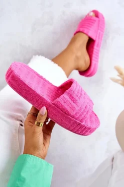 Damskie Boto Klapki Papcie Na Platformie Różowe Lilly