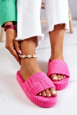 Damskie Boto Klapki Papcie Na Platformie Różowe Lilly