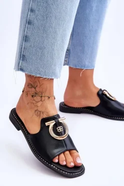 Damskie buty S.Barski Klapki Damskie Klasyczne*Klapki Skórzane Comfort Shoes S.Barski KV-2775-32 Czarne