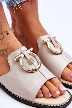 Damskie Damskie buty S.Barski Klapki Skórzane Comfort Shoes S.Barski KV-2775-32 Nude