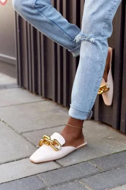 Damskie Boto Klapki Z Cholewką I Łańcuchem Beżowe Call On Me