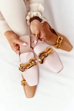 Damskie Boto Klapki Z Cholewką I Łańcuchem Beżowe Call On Me