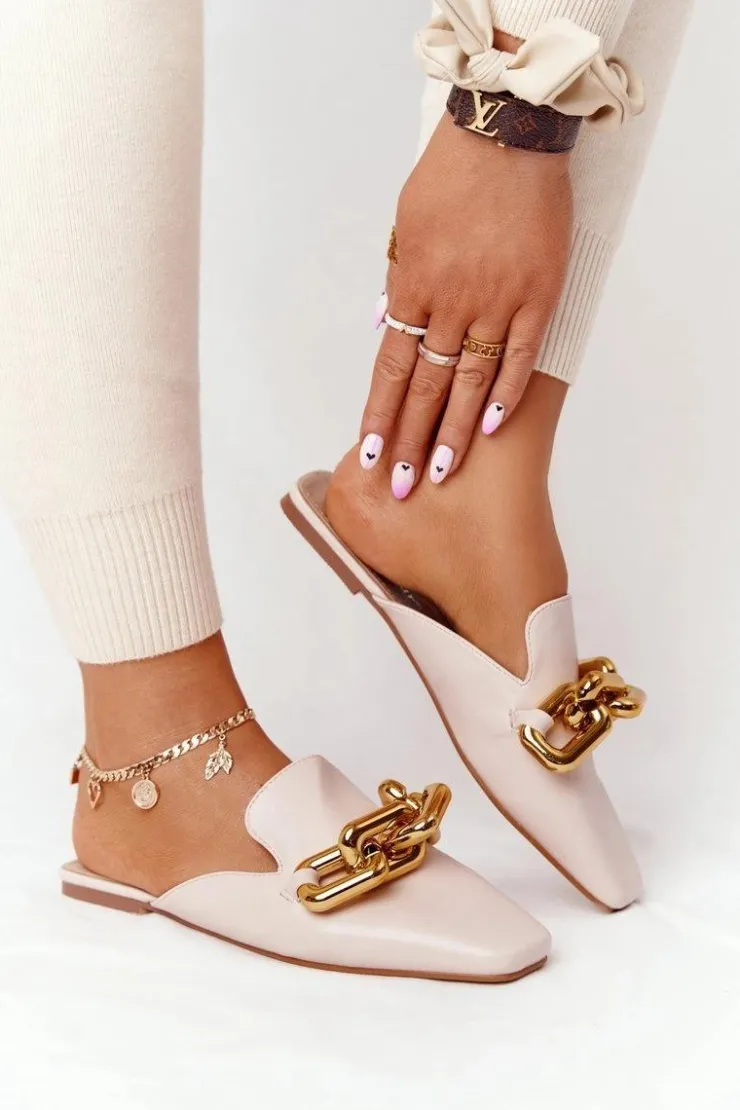 Damskie Boto Klapki Z Cholewką I Łańcuchem Beżowe Call On Me