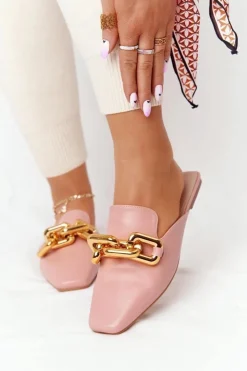 Damskie Boto Klapki Z Cholewką I Łańcuchem Różowe Call On Me