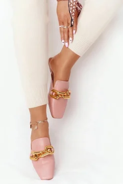 Damskie Boto Klapki Z Cholewką I Łańcuchem Różowe Call On Me