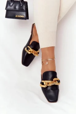 Boto Klapki Damskie Klasyczne*Klapki Z Cholewką I Łańcuchem Czarne Call On Me