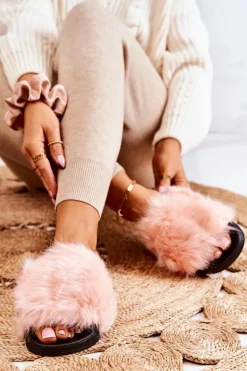 Clearance Boto Klapki Z Futerkiem Gumowe Jasnoróżowe Pollie