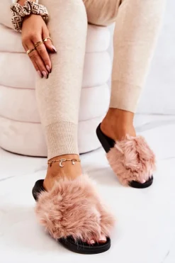 Sale Boto Klapki Z Futerkiem Gumowe Brudny Róż Pollie