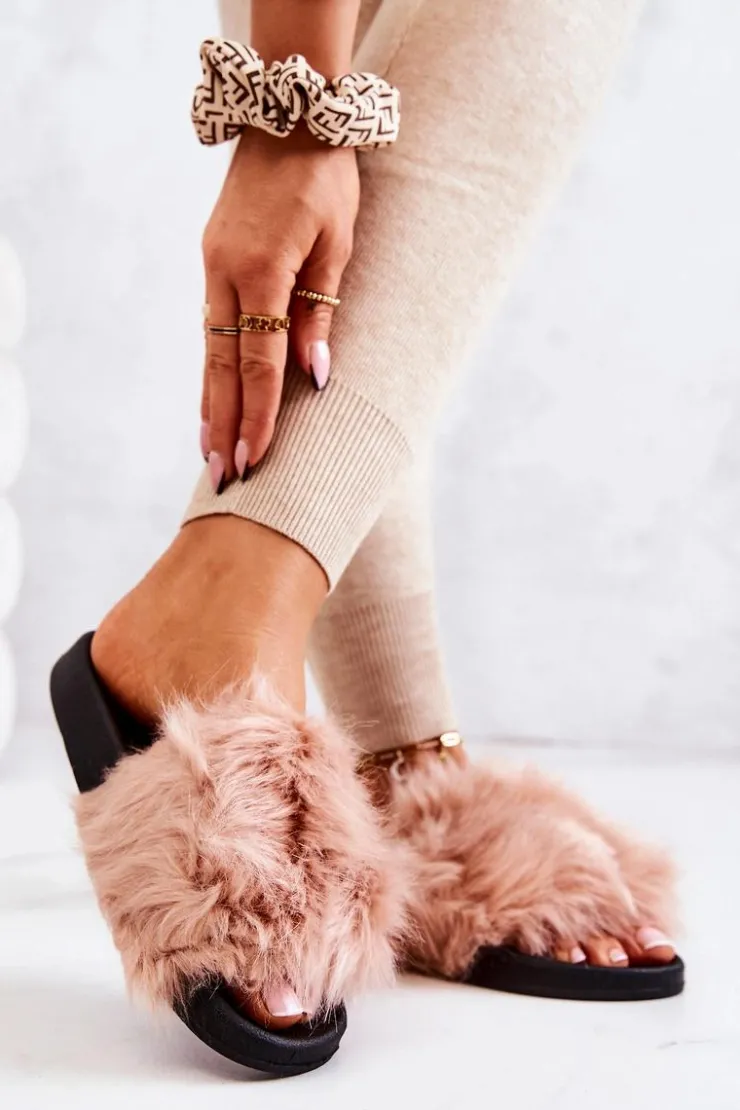 Sale Boto Klapki Z Futerkiem Gumowe Brudny Róż Pollie