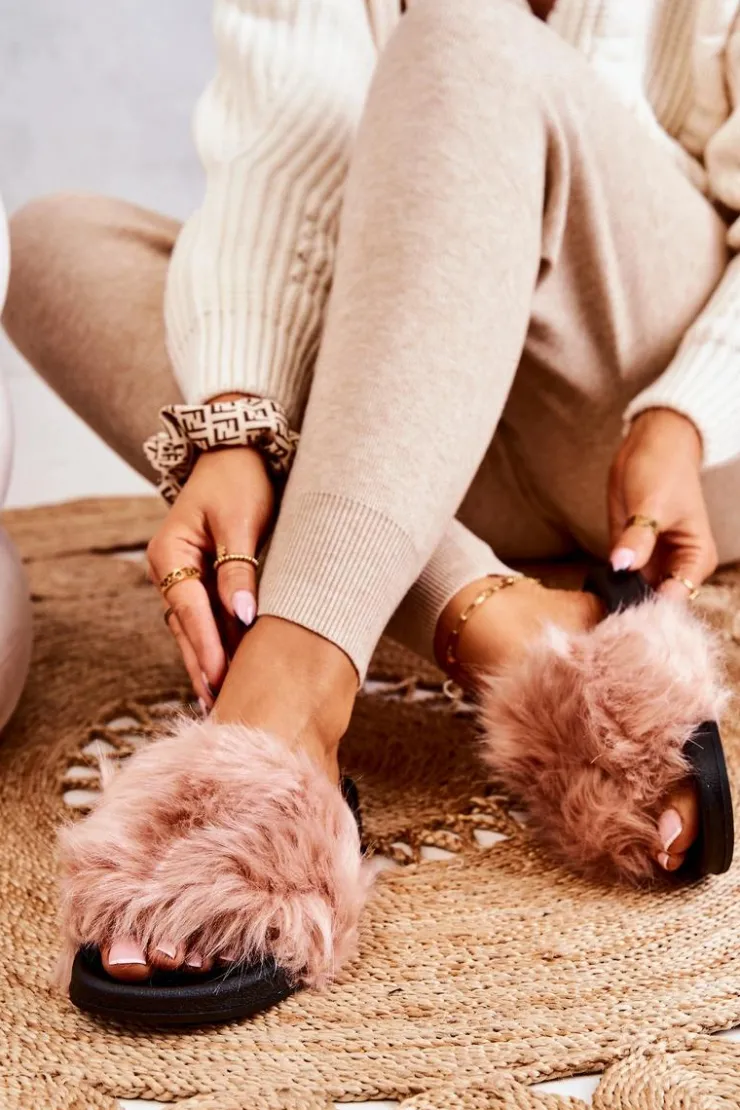 Sale Boto Klapki Z Futerkiem Gumowe Brudny Róż Pollie