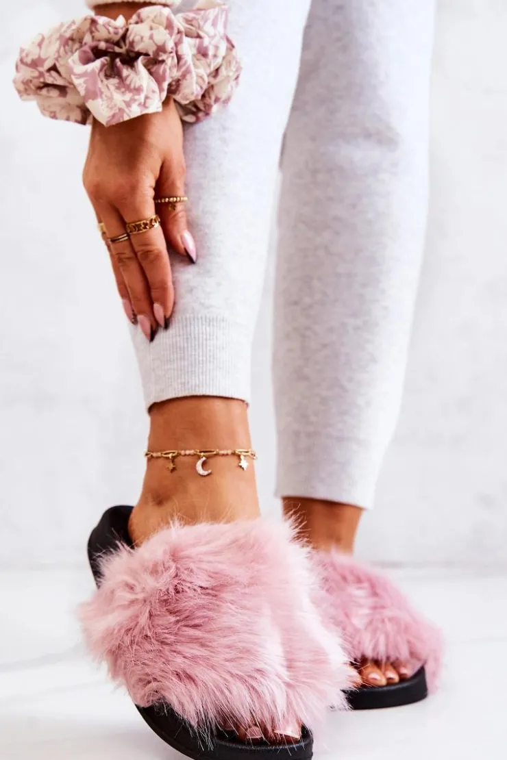 Boto Klapki Z Futerkiem|Klapki Damskie Klasyczne*Klapki Z Futerkiem Gumowe Różowe Pollie