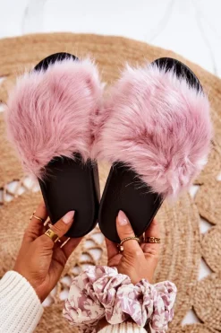 Boto Klapki Z Futerkiem|Klapki Damskie Klasyczne*Klapki Z Futerkiem Gumowe Różowe Pollie