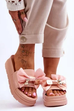 Online Boto Klapki Z Kokardą I Ozdobnym Misiem Jasnoróżowe Suzy