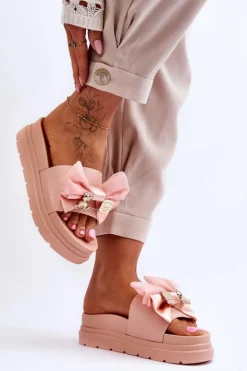 Online Boto Klapki Z Kokardą I Ozdobnym Misiem Jasnoróżowe Suzy