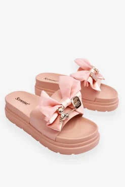 Online Boto Klapki Z Kokardą I Ozdobnym Misiem Jasnoróżowe Suzy
