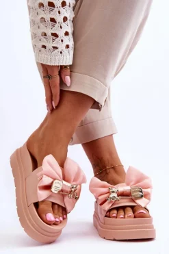 Online Boto Klapki Z Kokardą I Ozdobnym Misiem Jasnoróżowe Suzy