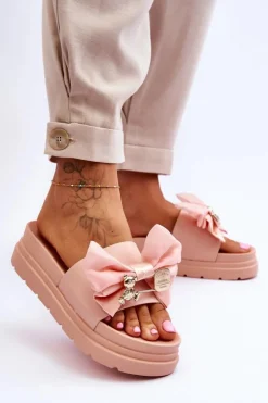 Online Boto Klapki Z Kokardą I Ozdobnym Misiem Jasnoróżowe Suzy