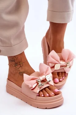 Online Boto Klapki Z Kokardą I Ozdobnym Misiem Jasnoróżowe Suzy