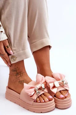 Online Boto Klapki Z Kokardą I Ozdobnym Misiem Jasnoróżowe Suzy