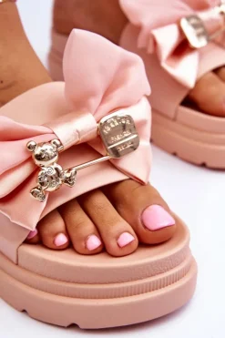 Online Boto Klapki Z Kokardą I Ozdobnym Misiem Jasnoróżowe Suzy