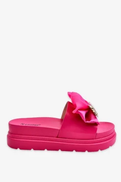 Damskie Boto Klapki Z Kokardą I Ozdobnym Misiem Fuksja Suzy
