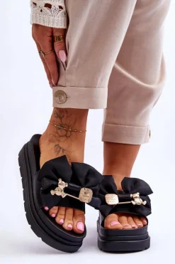 Clearance Boto Klapki Z Kokardą I Ozdobnym Misiem Czarne Suzy