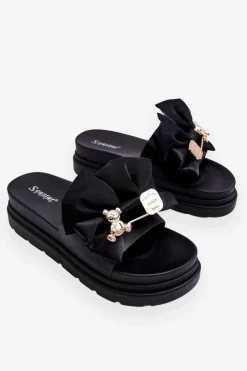 Clearance Boto Klapki Z Kokardą I Ozdobnym Misiem Czarne Suzy