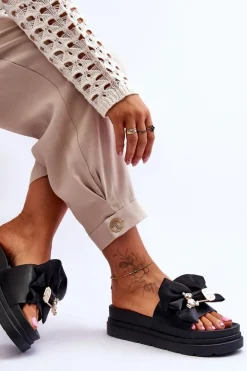 Clearance Boto Klapki Z Kokardą I Ozdobnym Misiem Czarne Suzy