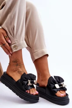 Clearance Boto Klapki Z Kokardą I Ozdobnym Misiem Czarne Suzy