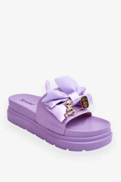 Boto Klapki Damskie Klasyczne*Klapki Z Kokardą I Ozdobnym Misiem Fioletowe Suzy