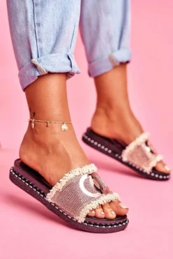 Clearance Boto Klapki Z Kryształkami Na Platformie Różowe Złoto Candy Man