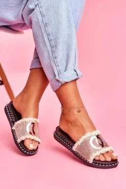 Clearance Boto Klapki Z Kryształkami Na Platformie Różowe Złoto Candy Man