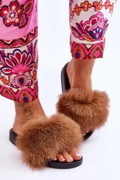 Discount Boto Klapki Z Naturalnym Futerkiem Brązowe Naturis