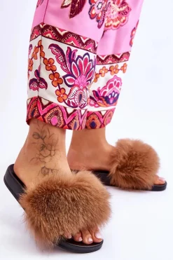 Discount Boto Klapki Z Naturalnym Futerkiem Brązowe Naturis