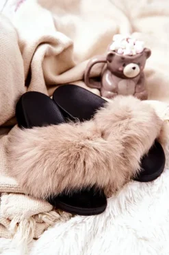 Online Boto Klapki Z Naturalnym Futerkiem Beżowe Naturimo