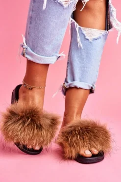 Boto Klapki z Naturalnym Futerkiem Camel Elsa