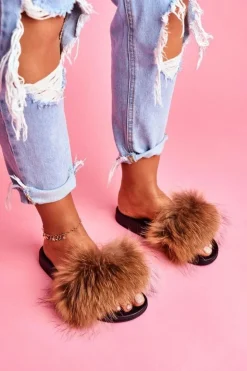 Boto Klapki z Naturalnym Futerkiem Camel Elsa