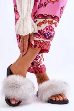 Damskie Boto Klapki Z Naturalnym Futerkiem Białe Naturis