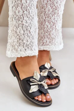 Hot Boto Klapki Z Ozdobą Skóra Naturalna Zazoo 3574/Z Czarne Czarny