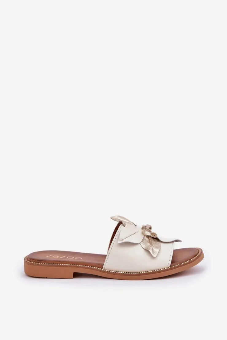 Damskie Boto Klapki Z Ozdobą Skóra Naturalna Zazoo 3667 Białe