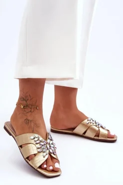 Damskie Damskie buty S.Barski Klapki Z Ozdobnymi Kamieniami S.Barski 617-22 Złote