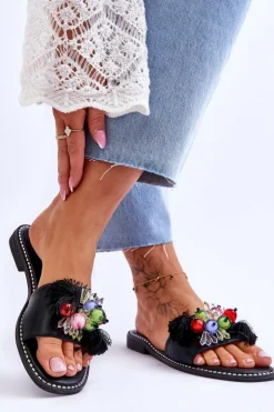 Damskie Damskie buty S.Barski Klapki Z Ozdobnymi Koralikami S.Barski KV-2775-47 Czarne